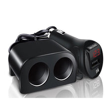 Load image into Gallery viewer, Cigarette Lighter Adapter 2 Socket Cigarette Lighter Splitter with LED Voltage Display USB Car Charger Adapter, 2 Socket