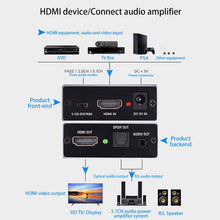 Load image into Gallery viewer, AY78V20 4K 60Hz HDMI 2.0 Audio Splitter 5.1 ARC HD-MI Audio Extractor HDCP 2.2 HDR10 Audio Converter 4K HD-MI Optical TOSLINK SPDIF