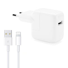 Load image into Gallery viewer, 12W USB Charger + USB to 8 Pin Data Cable for iPad / iPhone / iPod Series, EU Plug