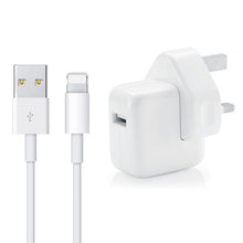 Load image into Gallery viewer, 12W USB Charger + USB to 8 Pin Data Cable for iPad / iPhone / iPod Series, UK Plug