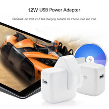 Load image into Gallery viewer, 12W USB Charger + USB to 8 Pin Data Cable for iPad / iPhone / iPod Series, UK Plug