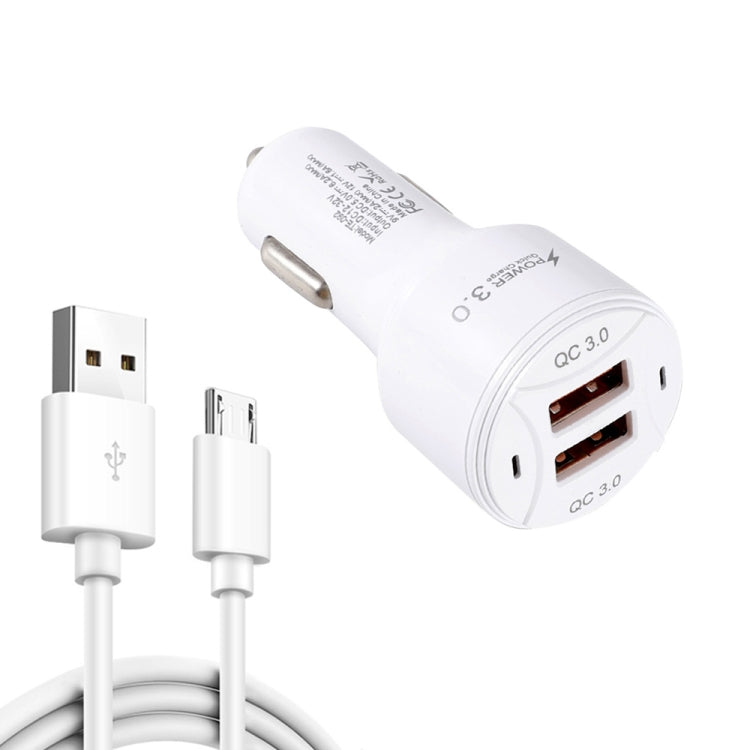 TE-092 36W Dual QC3.0 USB Fast Car Charger + USB to Micro USB Data Cable Set, TE-092 with Micro USB Cable