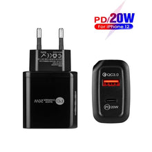 Load image into Gallery viewer, TE-PD01 PD 20W + QC3.0 USB Dual Ports Quick Charger with Indicator Light, EU Plug, EU Plug