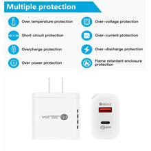 Load image into Gallery viewer, TE-PD01 PD 20W + QC3.0 USB Dual Ports Quick Charger with Indicator Light, US Plug, US Plug