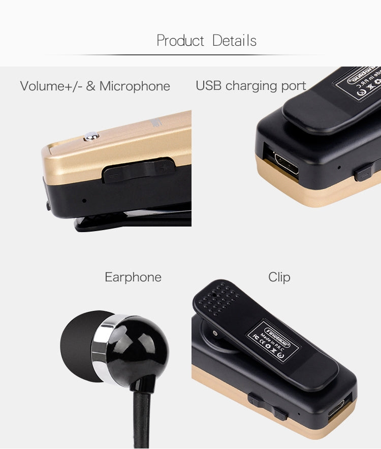 F980 CSR4.1 Retractable Cable Caller Vibration Reminder Anti-theft Bluetooth Headset, White