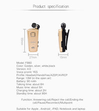 Load image into Gallery viewer, F980 CSR4.1 Retractable Cable Caller Vibration Reminder Anti-theft Bluetooth Headset, White