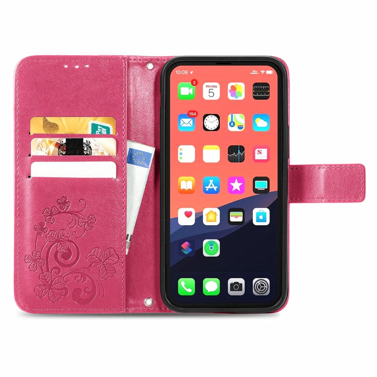 Four-leaf Clover Clasp Embossed Buckle Mobile Phone Protection Leather Case with Lanyard & Card Slot & Wallet & Bracket Function, For iPhone 13 Pro Max, For iPhone 13 Pro, For iPhone 13, For iPhone 13 mini
