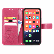 Load image into Gallery viewer, Four-leaf Clover Clasp Embossed Buckle Mobile Phone Protection Leather Case with Lanyard &amp; Card Slot &amp; Wallet &amp; Bracket Function, For iPhone 13 Pro Max, For iPhone 13 Pro, For iPhone 13, For iPhone 13 mini