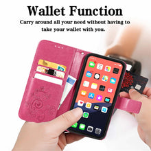 Load image into Gallery viewer, Four-leaf Clover Clasp Embossed Buckle Mobile Phone Protection Leather Case with Lanyard &amp; Card Slot &amp; Wallet &amp; Bracket Function, For iPhone 13 Pro Max, For iPhone 13 Pro, For iPhone 13, For iPhone 13 mini
