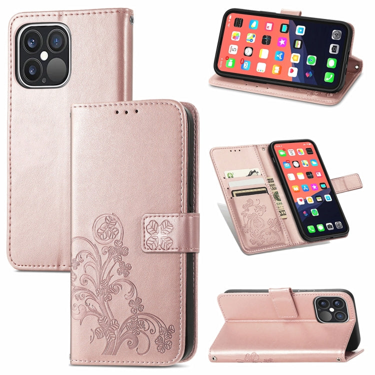 Four-leaf Clover Clasp Embossed Buckle Mobile Phone Protection Leather Case with Lanyard & Card Slot & Wallet & Bracket Function, For iPhone 13 Pro Max, For iPhone 13 Pro, For iPhone 13, For iPhone 13 mini