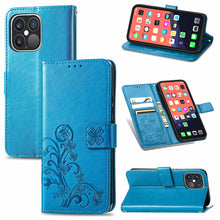 Load image into Gallery viewer, Four-leaf Clover Clasp Embossed Buckle Mobile Phone Protection Leather Case with Lanyard &amp; Card Slot &amp; Wallet &amp; Bracket Function, For iPhone 13 Pro Max, For iPhone 13 Pro, For iPhone 13, For iPhone 13 mini