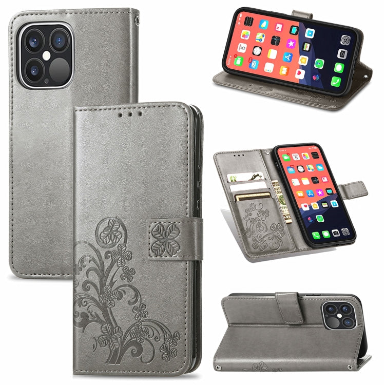Four-leaf Clover Clasp Embossed Buckle Mobile Phone Protection Leather Case with Lanyard & Card Slot & Wallet & Bracket Function, For iPhone 13 Pro Max, For iPhone 13 Pro, For iPhone 13, For iPhone 13 mini