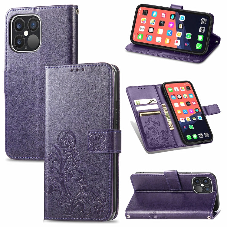 Four-leaf Clover Clasp Embossed Buckle Mobile Phone Protection Leather Case with Lanyard & Card Slot & Wallet & Bracket Function, For iPhone 13 Pro Max, For iPhone 13 Pro, For iPhone 13, For iPhone 13 mini