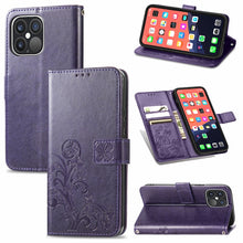 Load image into Gallery viewer, Four-leaf Clover Clasp Embossed Buckle Mobile Phone Protection Leather Case with Lanyard &amp; Card Slot &amp; Wallet &amp; Bracket Function, For iPhone 13 Pro Max, For iPhone 13 Pro, For iPhone 13, For iPhone 13 mini