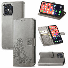 Load image into Gallery viewer, Four-leaf Clover Clasp Embossed Buckle Mobile Phone Protection Leather Case with Lanyard &amp; Card Slot &amp; Wallet &amp; Bracket Function, For iPhone 13 Pro Max, For iPhone 13 Pro, For iPhone 13, For iPhone 13 mini
