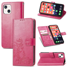 Load image into Gallery viewer, Four-leaf Clover Clasp Embossed Buckle Mobile Phone Protection Leather Case with Lanyard &amp; Card Slot &amp; Wallet &amp; Bracket Function, For iPhone 13 Pro Max, For iPhone 13 Pro, For iPhone 13, For iPhone 13 mini