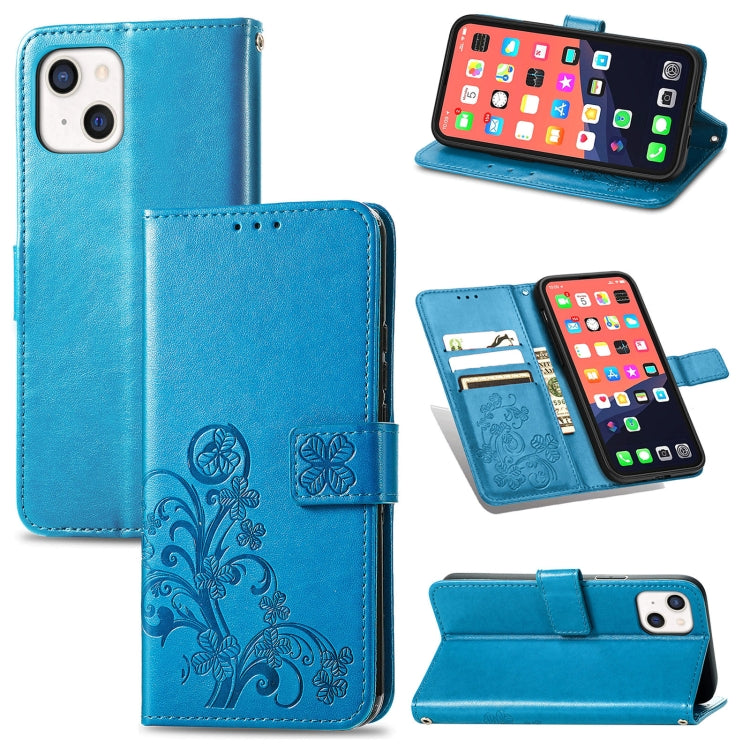 Four-leaf Clover Clasp Embossed Buckle Mobile Phone Protection Leather Case with Lanyard & Card Slot & Wallet & Bracket Function, For iPhone 13 Pro Max, For iPhone 13 Pro, For iPhone 13, For iPhone 13 mini