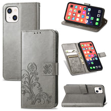 Load image into Gallery viewer, Four-leaf Clover Clasp Embossed Buckle Mobile Phone Protection Leather Case with Lanyard &amp; Card Slot &amp; Wallet &amp; Bracket Function, For iPhone 13 Pro Max, For iPhone 13 Pro, For iPhone 13, For iPhone 13 mini