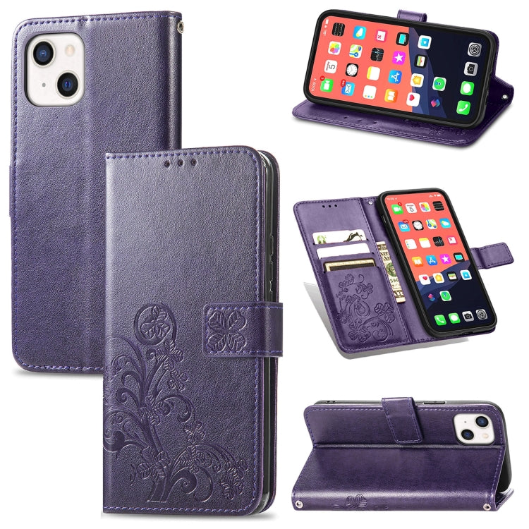 Four-leaf Clover Clasp Embossed Buckle Mobile Phone Protection Leather Case with Lanyard & Card Slot & Wallet & Bracket Function, For iPhone 13 Pro Max, For iPhone 13 Pro, For iPhone 13, For iPhone 13 mini