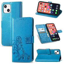 Load image into Gallery viewer, Four-leaf Clover Clasp Embossed Buckle Mobile Phone Protection Leather Case with Lanyard &amp; Card Slot &amp; Wallet &amp; Bracket Function, For iPhone 13 Pro Max, For iPhone 13 Pro, For iPhone 13, For iPhone 13 mini