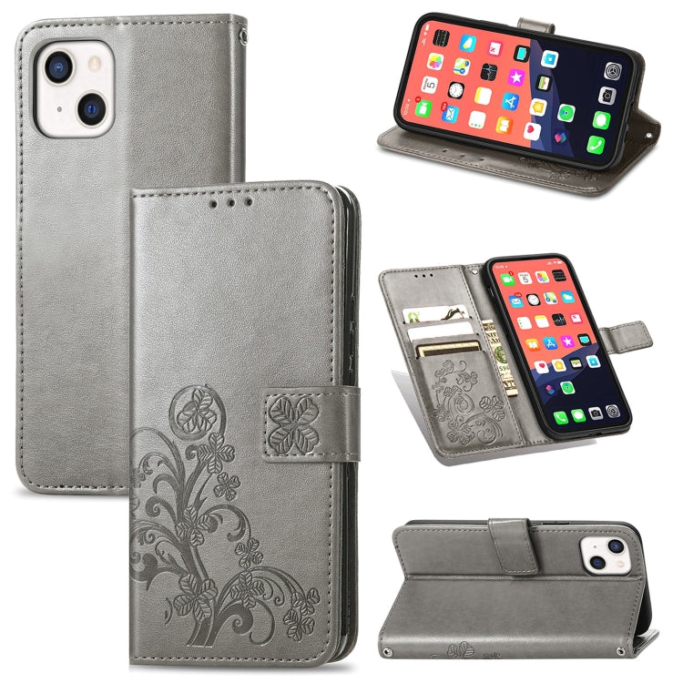Four-leaf Clover Clasp Embossed Buckle Mobile Phone Protection Leather Case with Lanyard & Card Slot & Wallet & Bracket Function, For iPhone 13 Pro Max, For iPhone 13 Pro, For iPhone 13, For iPhone 13 mini