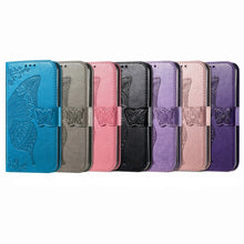 Load image into Gallery viewer, Butterfly Love Flower Embossed Horizontal Flip Leather Case with Bracket / Card Slot / Wallet / Lanyard, For iPhone 13 Pro Max, For iPhone 13 Pro, For iPhone 13, For iPhone 13 mini