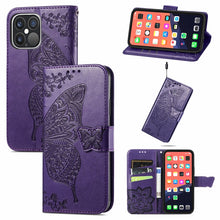 Load image into Gallery viewer, Butterfly Love Flower Embossed Horizontal Flip Leather Case with Bracket / Card Slot / Wallet / Lanyard, For iPhone 13 Pro Max, For iPhone 13 Pro, For iPhone 13, For iPhone 13 mini