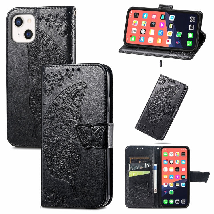 Butterfly Love Flower Embossed Horizontal Flip Leather Case with Bracket / Card Slot / Wallet / Lanyard, For iPhone 13 Pro Max, For iPhone 13 Pro, For iPhone 13, For iPhone 13 mini