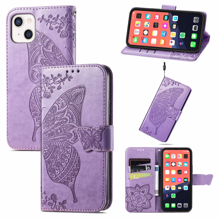 Butterfly Love Flower Embossed Horizontal Flip Leather Case with Bracket / Card Slot / Wallet / Lanyard, For iPhone 13 Pro Max, For iPhone 13 Pro, For iPhone 13, For iPhone 13 mini