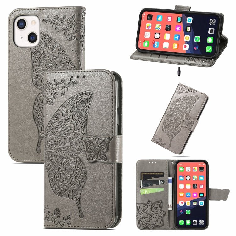 Butterfly Love Flower Embossed Horizontal Flip Leather Case with Bracket / Card Slot / Wallet / Lanyard, For iPhone 13 Pro Max, For iPhone 13 Pro, For iPhone 13, For iPhone 13 mini