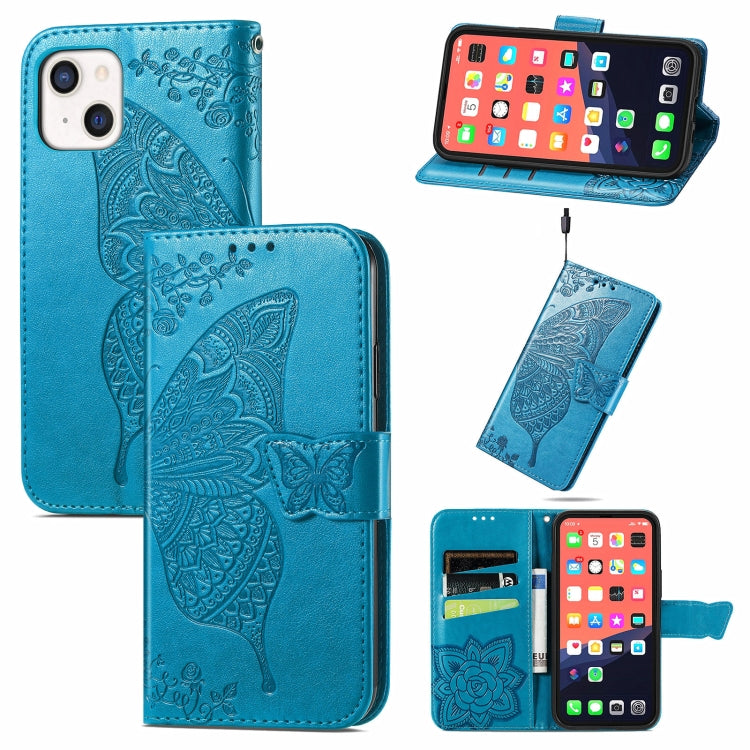 Butterfly Love Flower Embossed Horizontal Flip Leather Case with Bracket / Card Slot / Wallet / Lanyard, For iPhone 13 Pro Max, For iPhone 13 Pro, For iPhone 13, For iPhone 13 mini