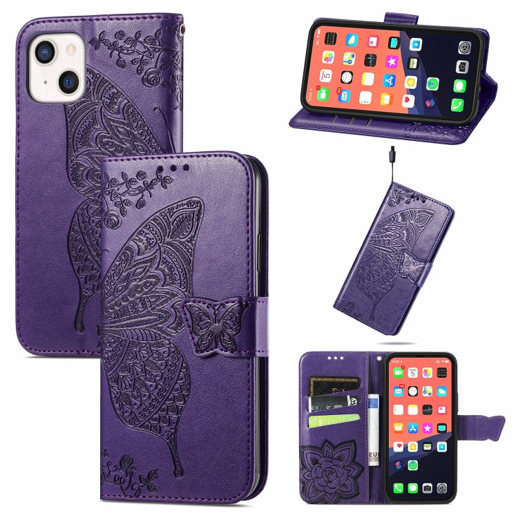 Butterfly Love Flower Embossed Horizontal Flip Leather Case with Bracket / Card Slot / Wallet / Lanyard, For iPhone 13 Pro Max, For iPhone 13 Pro, For iPhone 13, For iPhone 13 mini