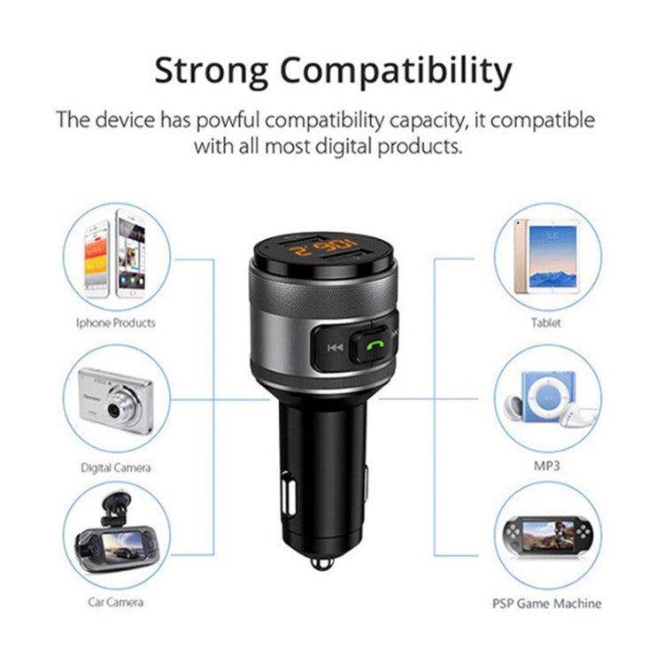 C57 QC3.0 Wireless FM Transmitter Fast Car Charger Bluetooth 5.0 Hands-free Car Modulator USB Flash Memory MP3 Player, C57