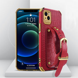 Electroplated TPU Crocodile Pattern Leather Case with Wrist Strap, For iPhone 13 Pro Max, For iPhone 13 Pro, For iPhone 13, For iPhone 13 mini