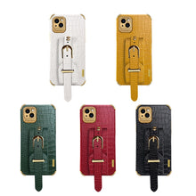Load image into Gallery viewer, Electroplated TPU Crocodile Pattern Leather Case with Wrist Strap, For iPhone 13 Pro Max, For iPhone 13 Pro, For iPhone 13, For iPhone 13 mini