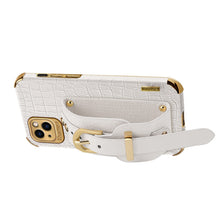 Load image into Gallery viewer, Electroplated TPU Crocodile Pattern Leather Case with Wrist Strap, For iPhone 13 Pro Max, For iPhone 13 Pro, For iPhone 13, For iPhone 13 mini