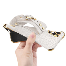 Load image into Gallery viewer, Electroplated TPU Crocodile Pattern Leather Case with Wrist Strap, For iPhone 13 Pro Max, For iPhone 13 Pro, For iPhone 13, For iPhone 13 mini
