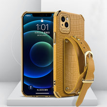 Load image into Gallery viewer, Electroplated TPU Crocodile Pattern Leather Case with Wrist Strap, For iPhone 13 Pro Max, For iPhone 13 Pro, For iPhone 13, For iPhone 13 mini