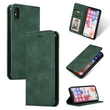 Load image into Gallery viewer, Retro Skin Feel Business Magnetic Horizontal Flip Leather Case for iPhone XS Max, Army Green, Brown, Red, Navy Blue, Dark Gray