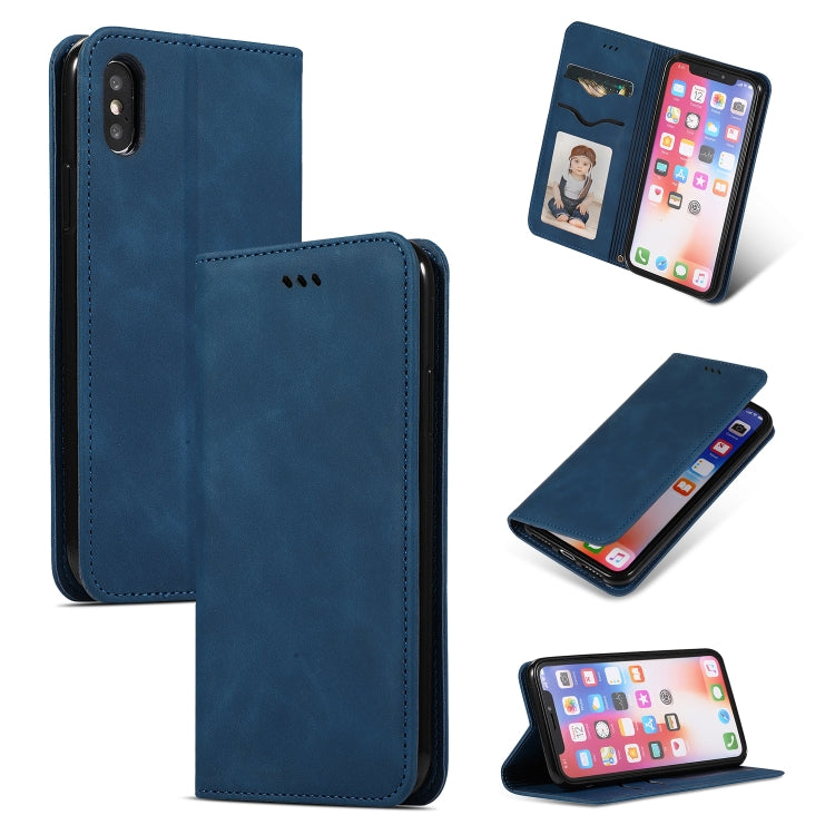 Retro Skin Feel Business Magnetic Horizontal Flip Leather Case for iPhone XS Max, Army Green, Brown, Red, Navy Blue, Dark Gray