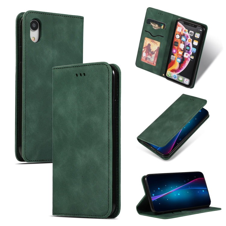 Retro Skin Feel Business Magnetic Horizontal Flip Leather Case for iPhone XR, Army Green, Red, Brown, Navy Blue, Dark Gray