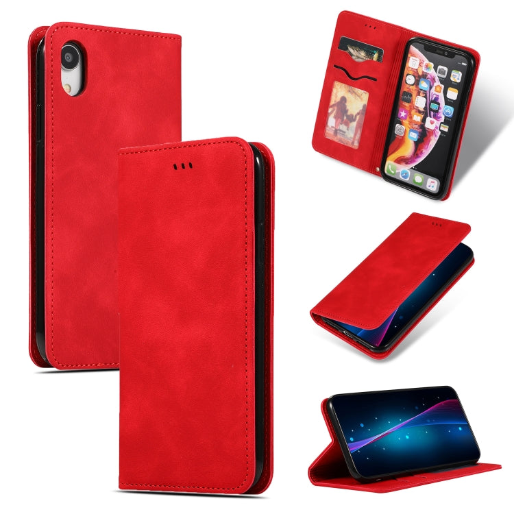Retro Skin Feel Business Magnetic Horizontal Flip Leather Case for iPhone XR, Army Green, Red, Brown, Navy Blue, Dark Gray