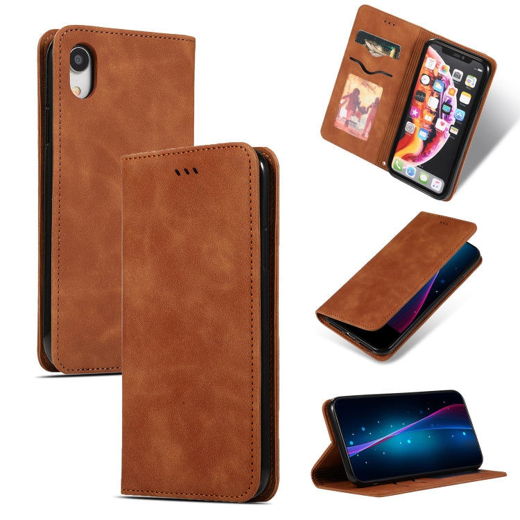 Retro Skin Feel Business Magnetic Horizontal Flip Leather Case for iPhone XR, Army Green, Red, Brown, Navy Blue, Dark Gray