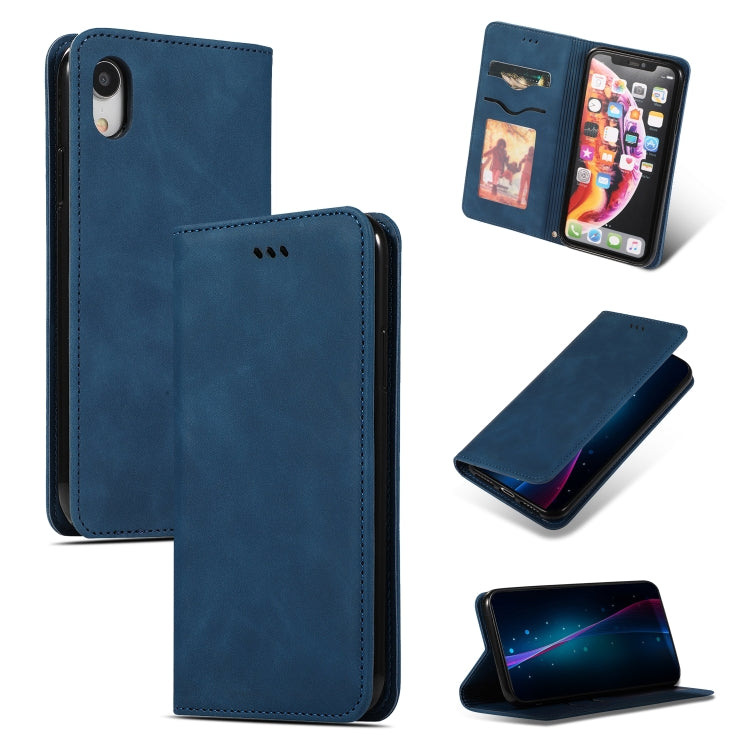 Retro Skin Feel Business Magnetic Horizontal Flip Leather Case for iPhone XR, Army Green, Red, Brown, Navy Blue, Dark Gray