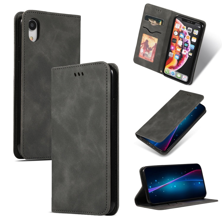 Retro Skin Feel Business Magnetic Horizontal Flip Leather Case for iPhone XR, Army Green, Red, Brown, Navy Blue, Dark Gray