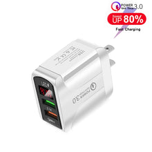 Load image into Gallery viewer, F002C QC3.0 USB + USB 2.0 LED Digital Display Fast Charger with USB to 8 Pin Data Cable, US Plug, US Plug +  8 Pin Cable