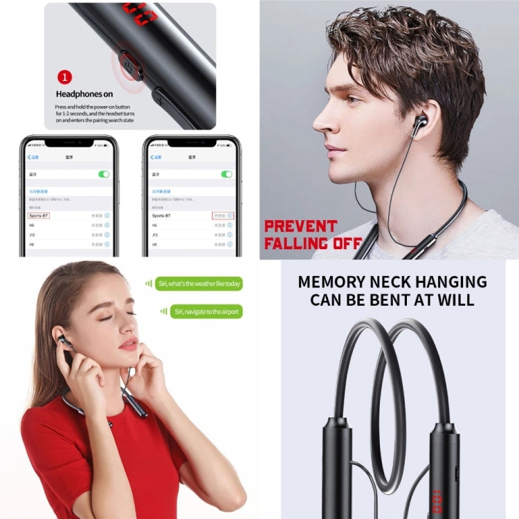 960 Neckband Magnetic Stereo Headphone with LED Display Support TF Card