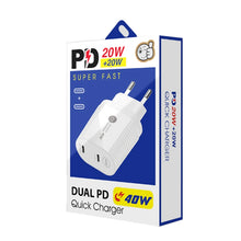 Load image into Gallery viewer, 40W Dual Port PD / Type-C Fast Charger for iPhone / iPad Series, EU Plug, EU Plug