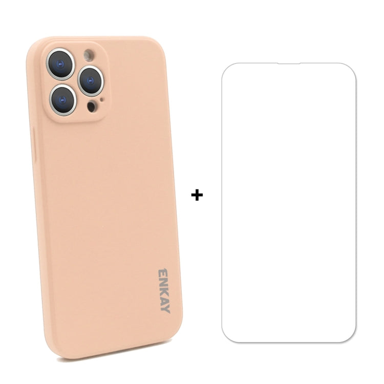 Hat-Prince ENKAY Liquid Silicone Shockproof Protective Case Drop Protection Cover + 9H Tempered Glass Screen Protector for iPhone 13 Pro, For iPhone 13 Pro