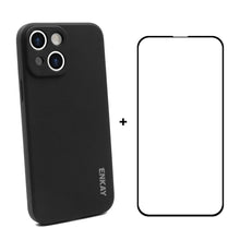 Load image into Gallery viewer, Hat-Prince ENKAY Liquid Silicone Shockproof Protective Case Drop Protection Cover + Full Coverage Tempered Glass Protector Film for iPhone 13, For iPhone 13